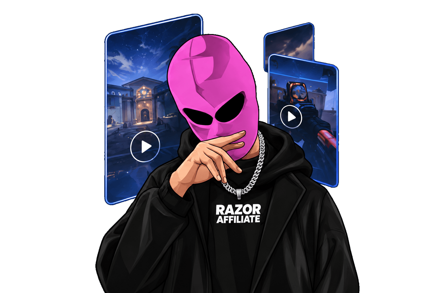 Razor mascot with clips on TikTok, YouTube Shorts, Instagram Reels and X